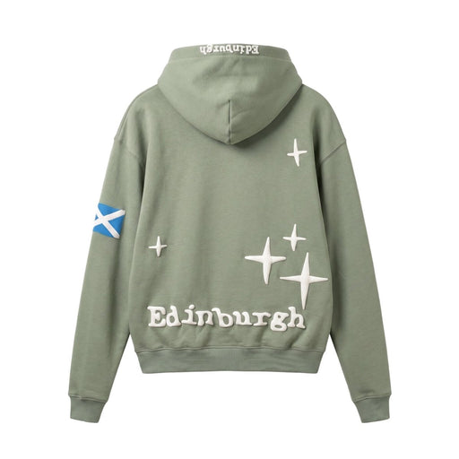 Adults Edinburgh 3D Puff Print Hoodie – Dusty Green - Heritage Of Scotland - XS