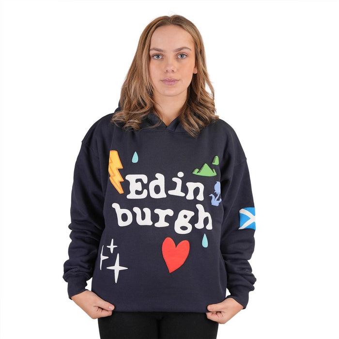 Adults Edinburgh 3D Puff Print Hoodie – Navy Scotland Hooded Sweatshirt - Heritage Of Scotland - NAVY