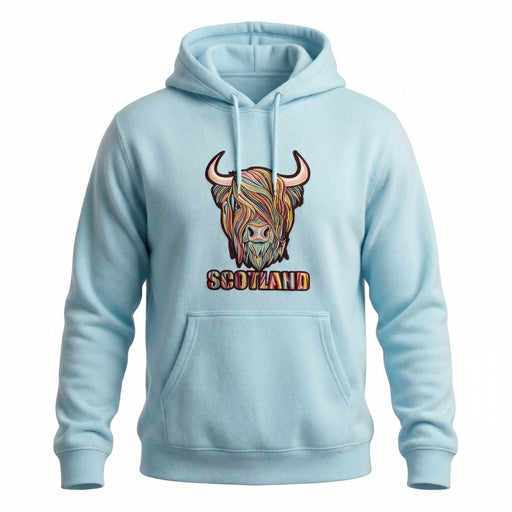 Adults Pastel Highland Cow Hooded Top Aqua - Heritage Of Scotland - AQUA