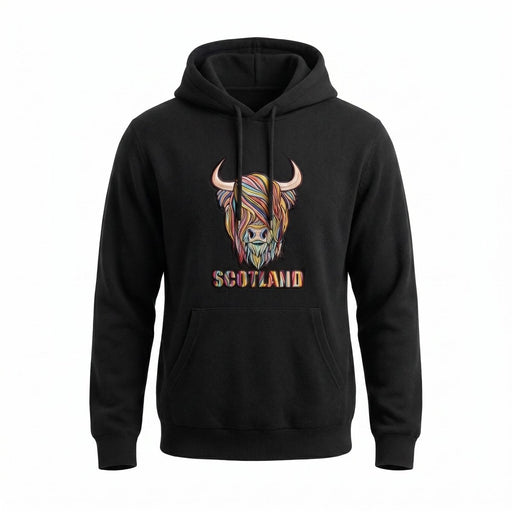 Adults Pastel Highland Cow Hooded Top Charcoal - Heritage Of Scotland - CHARCOAL
