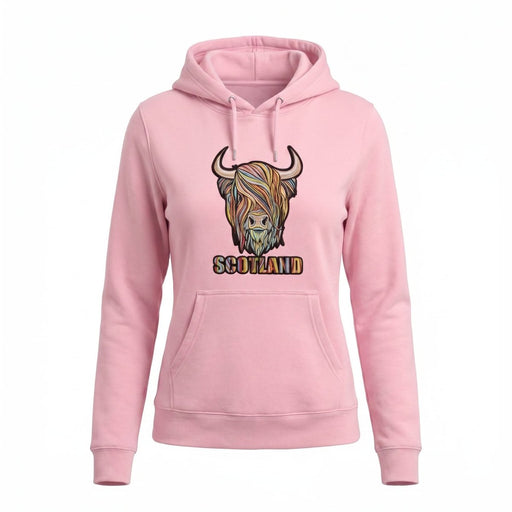 Adults Pastel Highland Cow Hooded Top - Cherry Blossom - Heritage Of Scotland - CHERRY BLOSSOM