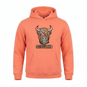 Adults Pastel Highland Cow Hooded Top - Coral - Heritage Of Scotland - CORAL