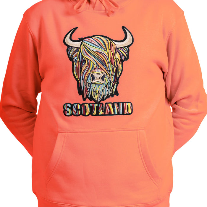 Adults Pastel Highland Cow Hooded Top Coral - Heritage Of Scotland - CORAL