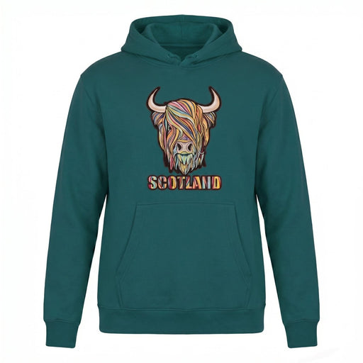 Adults Pastel Highland Cow Hooded Top Teal - Heritage Of Scotland - TEAL