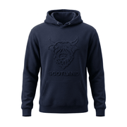 Adults Scotland Highland Cow Embossed Hoodie - Heritage Of Scotland - NAVY / S
