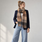 Alex Begg 100% Cashmere Woven Scarf Tartan and Checks - Made in Scotland - BLOCK CHECK NATURAL - Heritage Of Scotland -