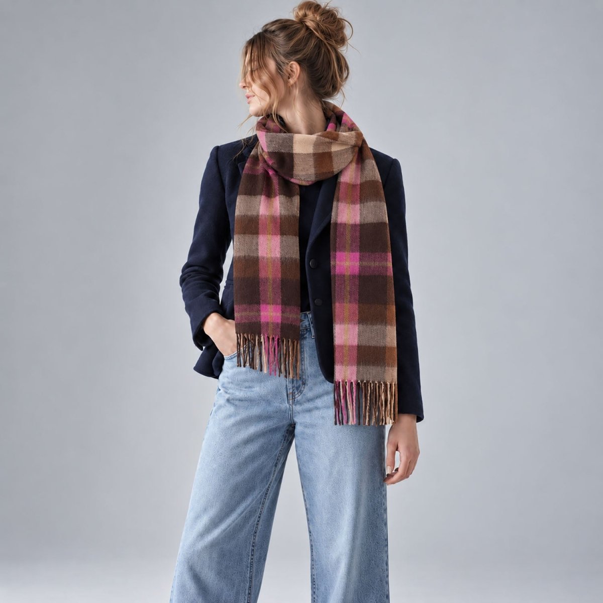 Alex Begg 100% Cashmere Woven Scarf Tartan and Checks - Made in Scotland - BROOKE PINK - Heritage Of Scotland -