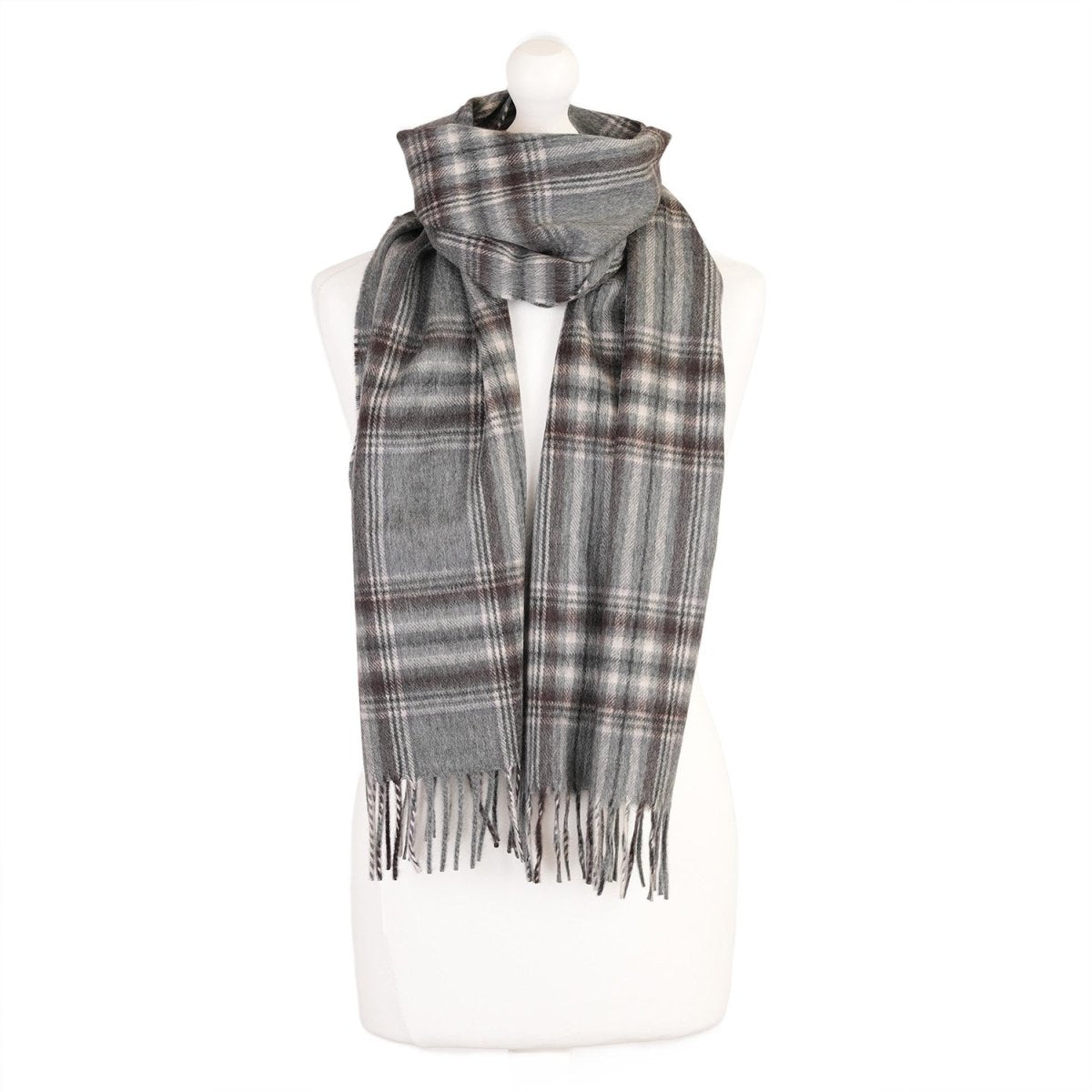 Alex Begg 100% Cashmere Woven Scarf Tartan and Checks - Made in Scotland - GREY LILAC - Heritage Of Scotland -