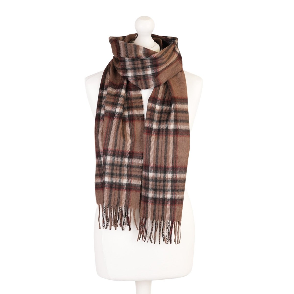 Alex Begg 100% Cashmere Woven Scarf Tartan and Checks - Made in Scotland - MINK OYSTER - Heritage Of Scotland -