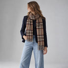 Alex Begg 100% Cashmere Woven Scarf Tartan and Checks - Made in Scotland - MINK OYSTER - Heritage Of Scotland -