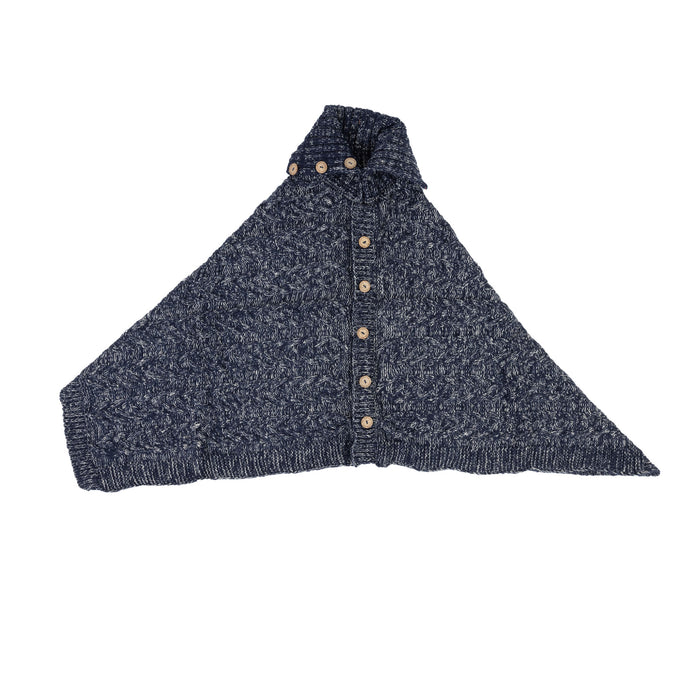 Aran Cable Button Rib Polo Poncho - Heritage Of Scotland - NAVY