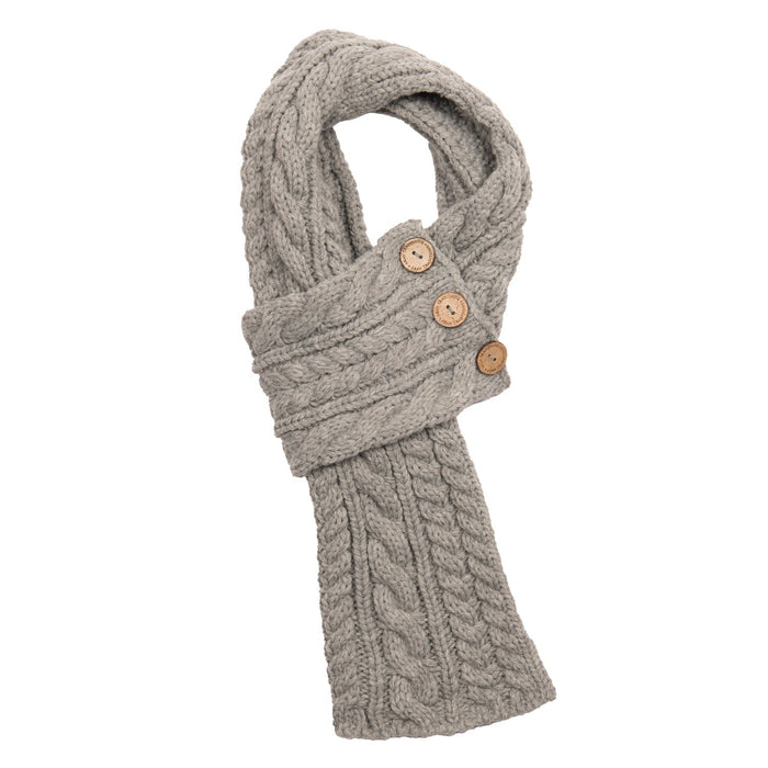 Aran Cable Button Wrap Scarf - Heritage Of Scotland - GREY