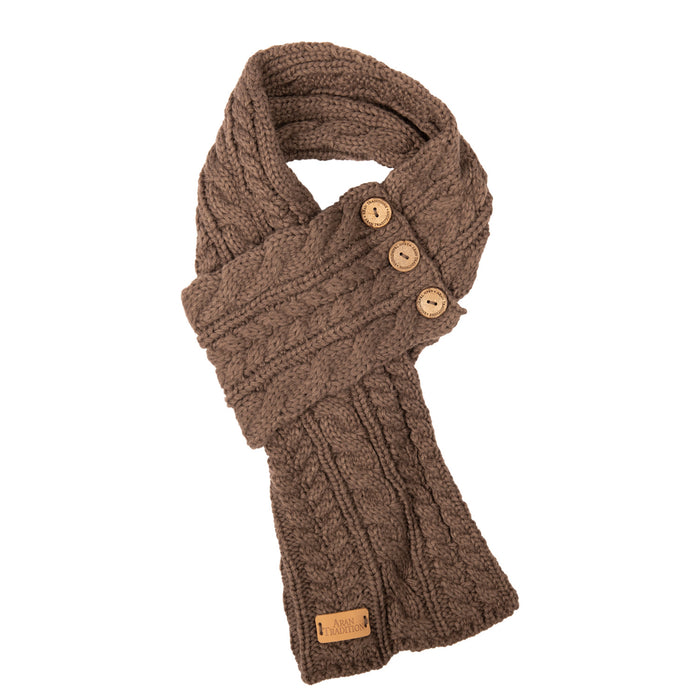 Aran Cable Button Wrap Scarf - Heritage Of Scotland - MUSHROOM