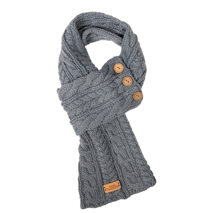 Aran Cable Button Wrap Scarf - Heritage Of Scotland - SLATE