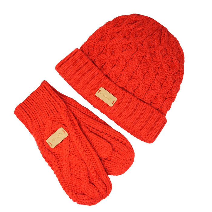 Aran Ladies Knitted 2 - Finger Mittens - Heritage Of Scotland - Red