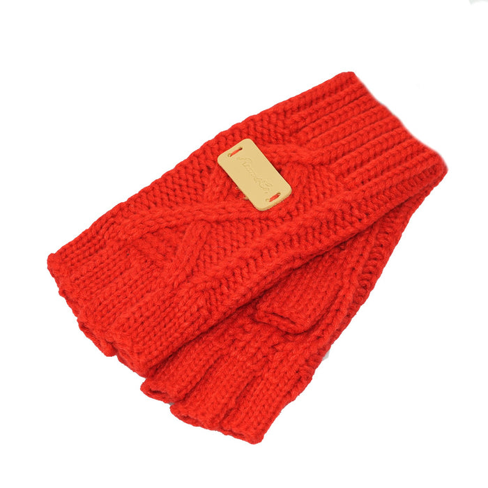 Aran Ladies Knitted Fingerless Gloves - Heritage Of Scotland - Red