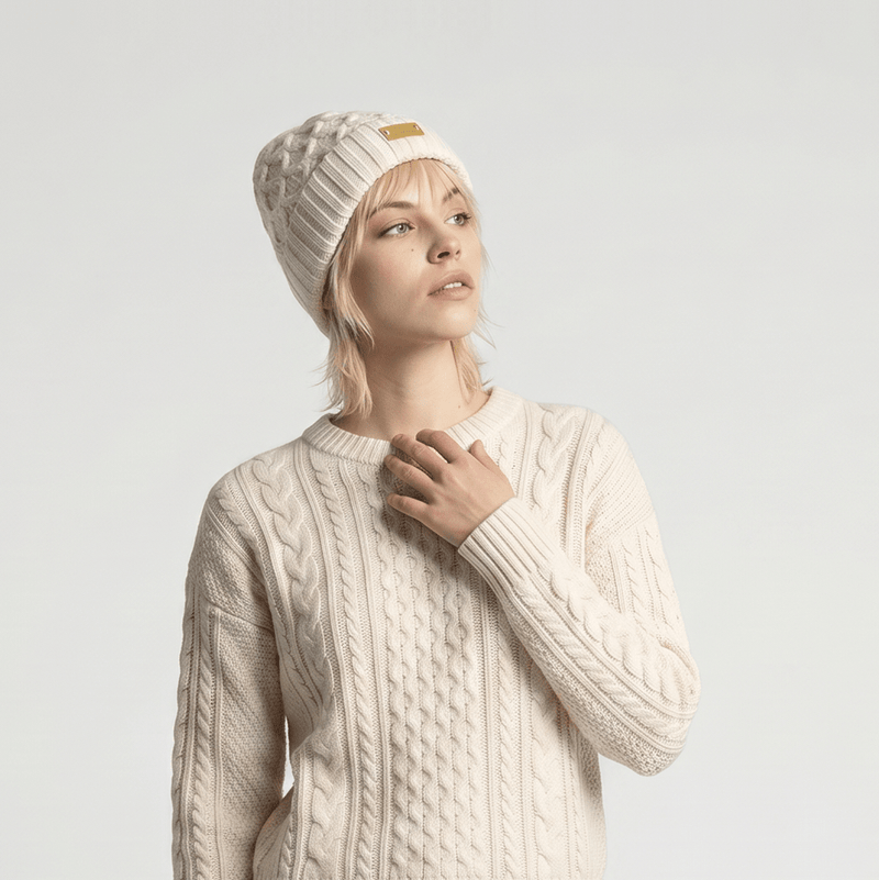 Aran Ladies Knitted Hat - Cream - Heritage Of Scotland - 
