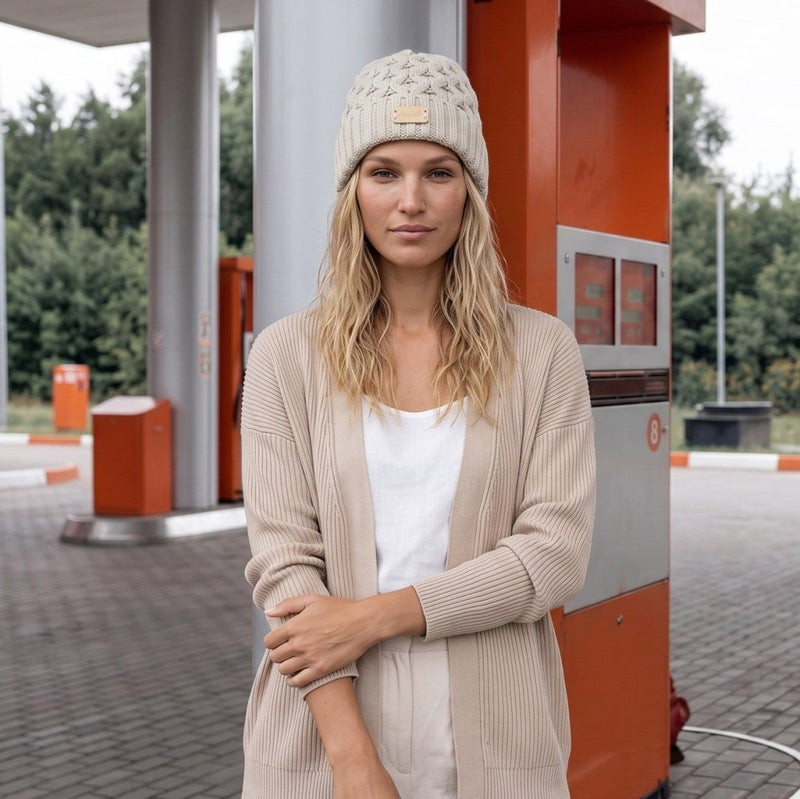 Aran Ladies Knitted Hat - Khaki - Heritage Of Scotland - 