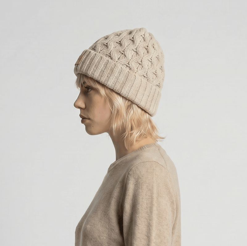 Aran Ladies Knitted Hat - Khaki - Heritage Of Scotland - 