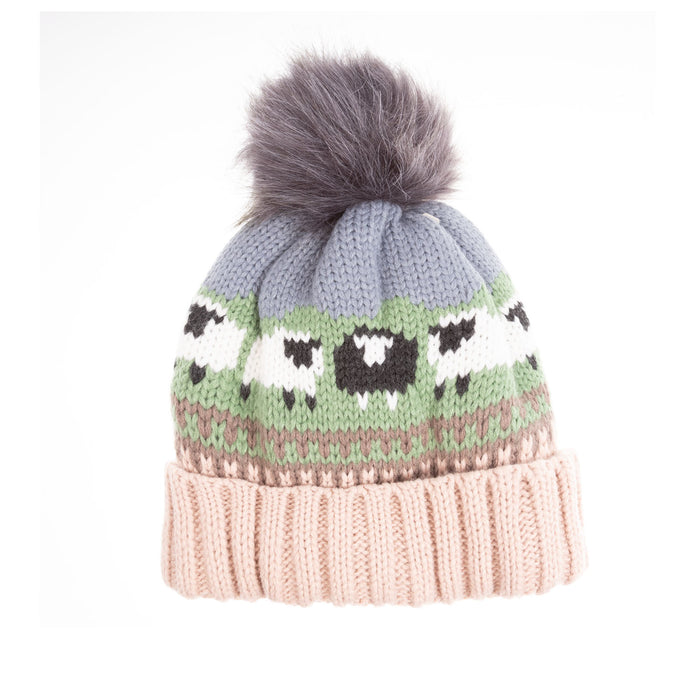 Aran Sheep Pom Pom Hat - Heritage Of Scotland - BLUSH