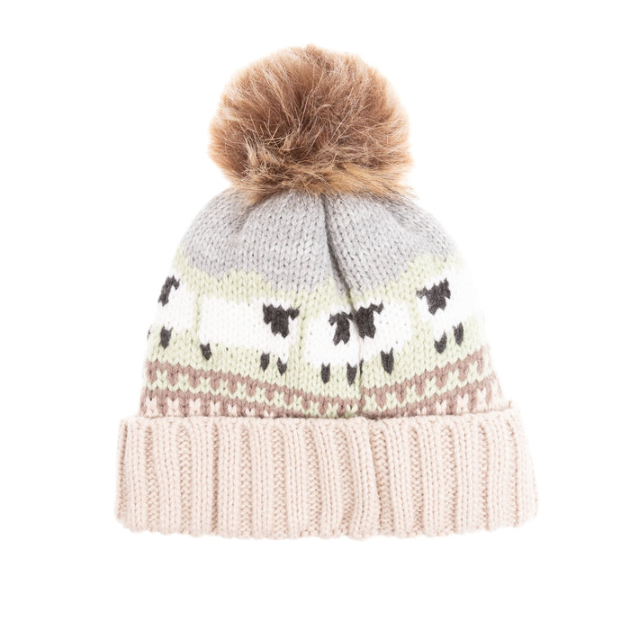 Aran Sheep Pom Pom Hat - Heritage Of Scotland - OATMEAL