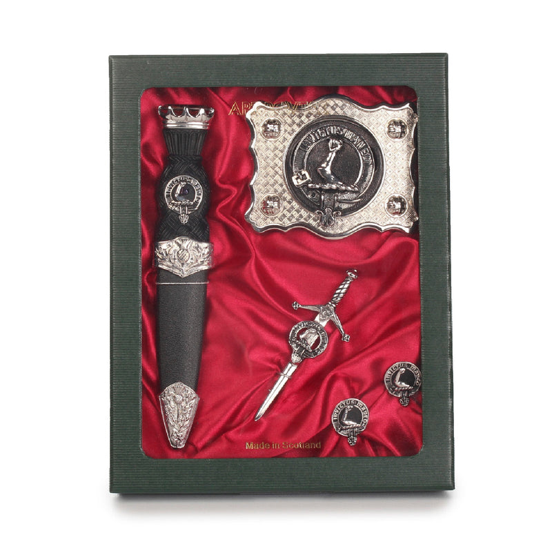 Armstrong Clan Badge, Kilt Pin, Lapel Pin, Cufflinks, Keyring/Key Fob & Gift Set — Fine Pewter by Art Pewter — Made in Scotland (Shiny Finish) - Heritage Of Scotland - Gift Set