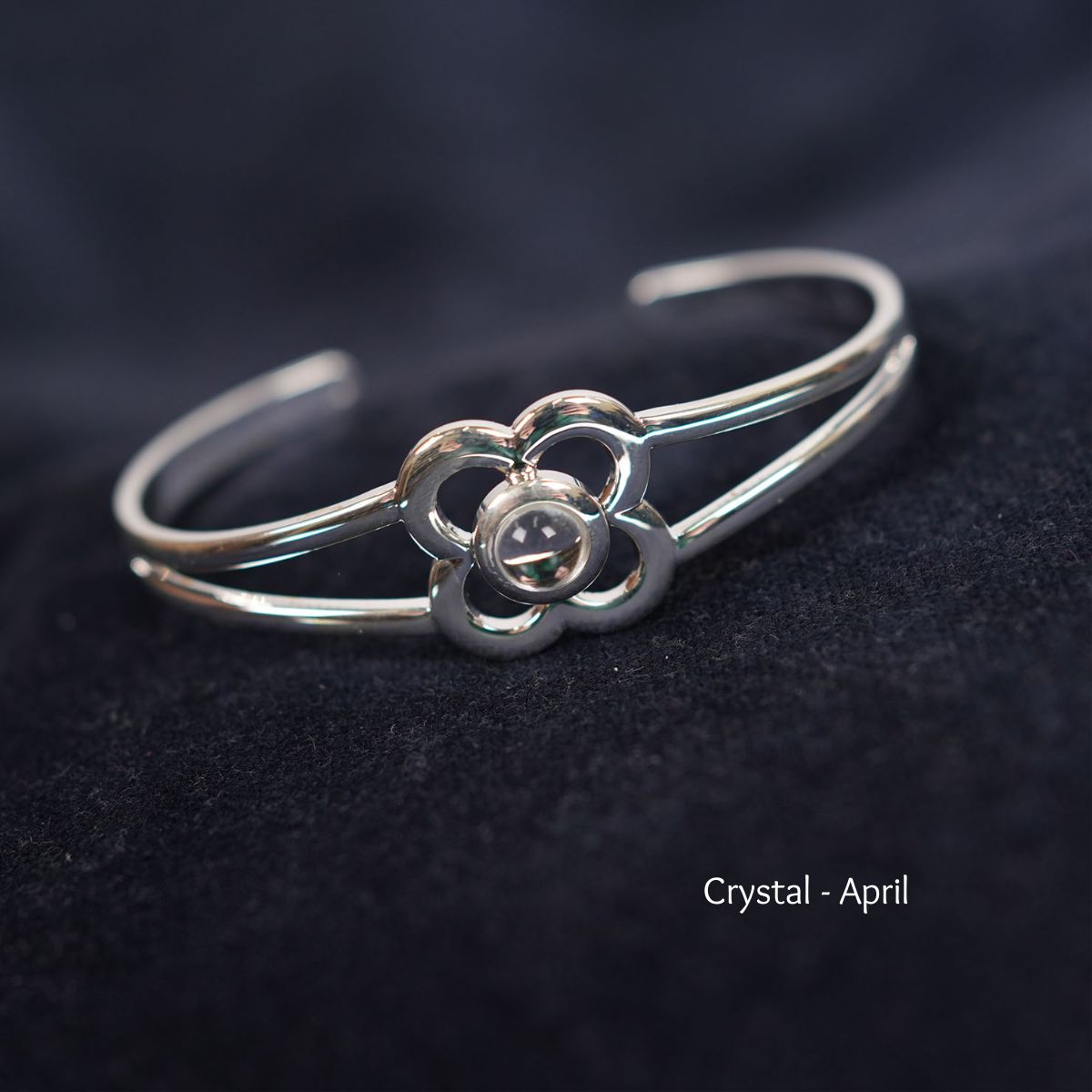 Art Pewter Birthstone Bangle - Silver Plated Pewter - Made in Scotland - April (Crystal) - Heritage Of Scotland -