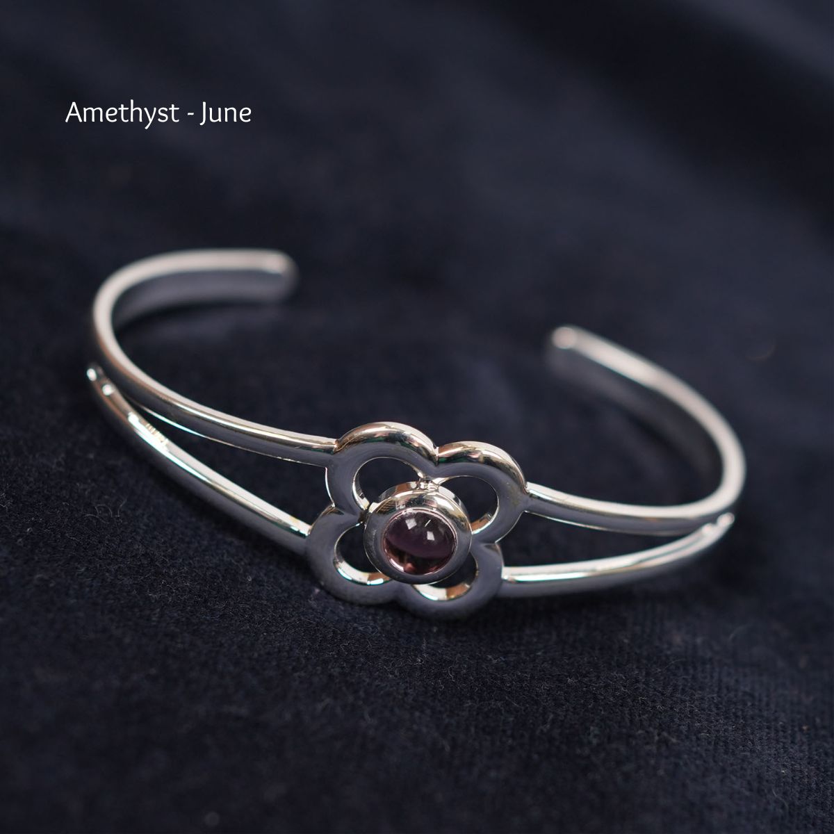 Art Pewter Birthstone Bangle - Silver Plated Pewter - Made in Scotland - June (Light Amethyst) - Heritage Of Scotland -