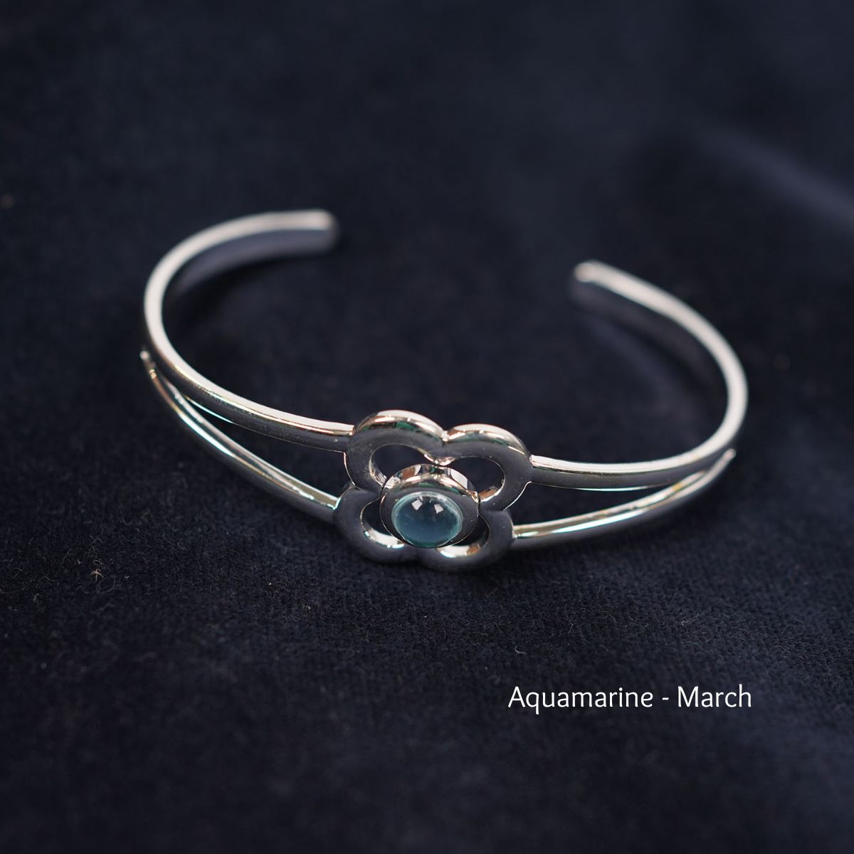 Art Pewter Birthstone Bangle - Silver Plated Pewter - Made in Scotland - March (Aquamarine) - Heritage Of Scotland -