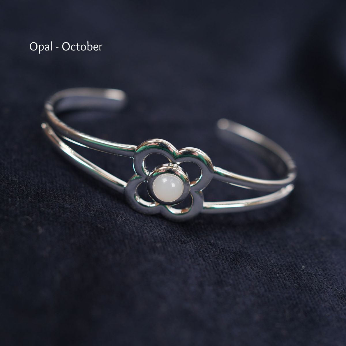 Art Pewter Birthstone Bangle - Silver Plated Pewter - Made in Scotland - October (Opal) - Heritage Of Scotland -