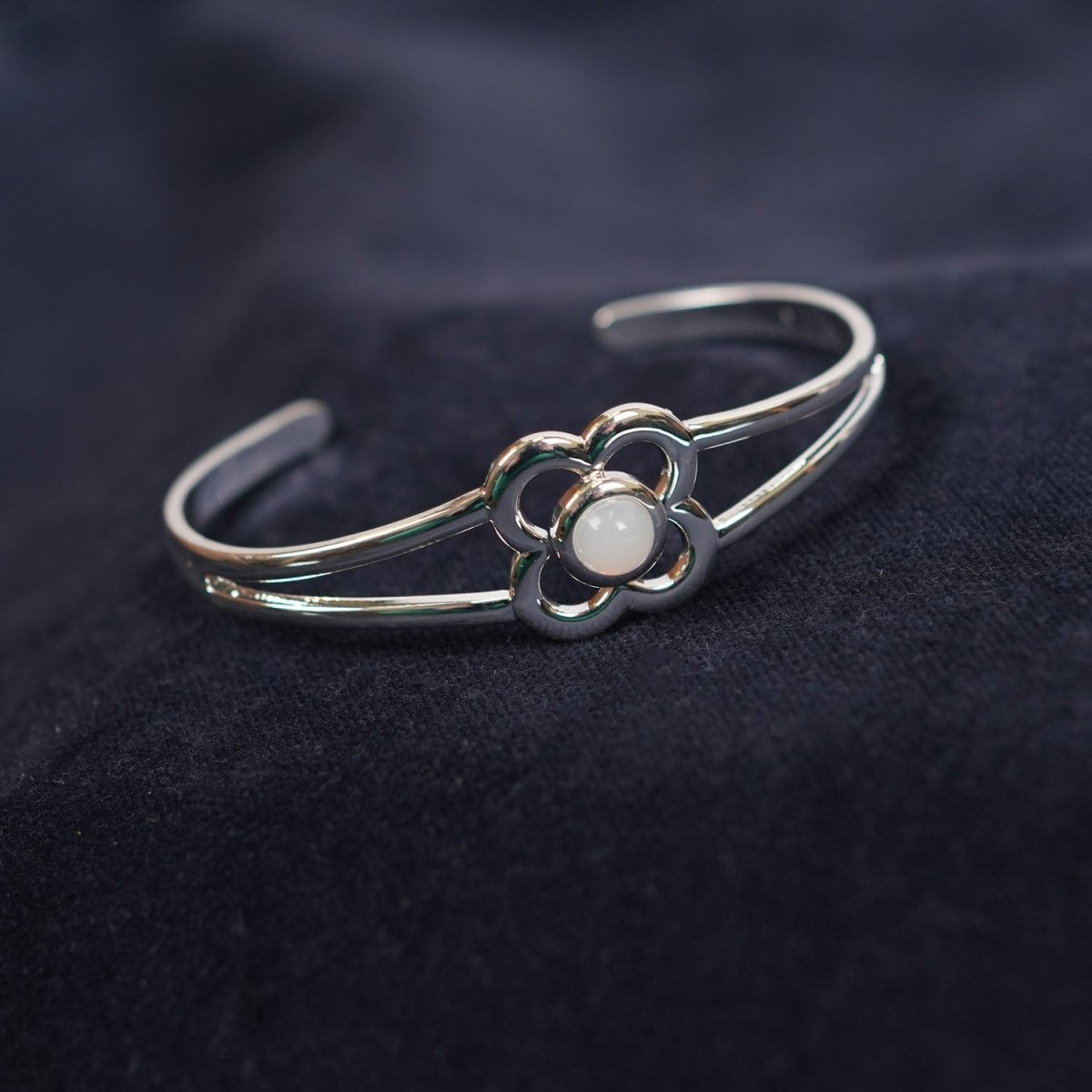 Art Pewter Birthstone Bangle - Silver Plated Pewter - Made in Scotland - October (Opal) - Heritage Of Scotland -