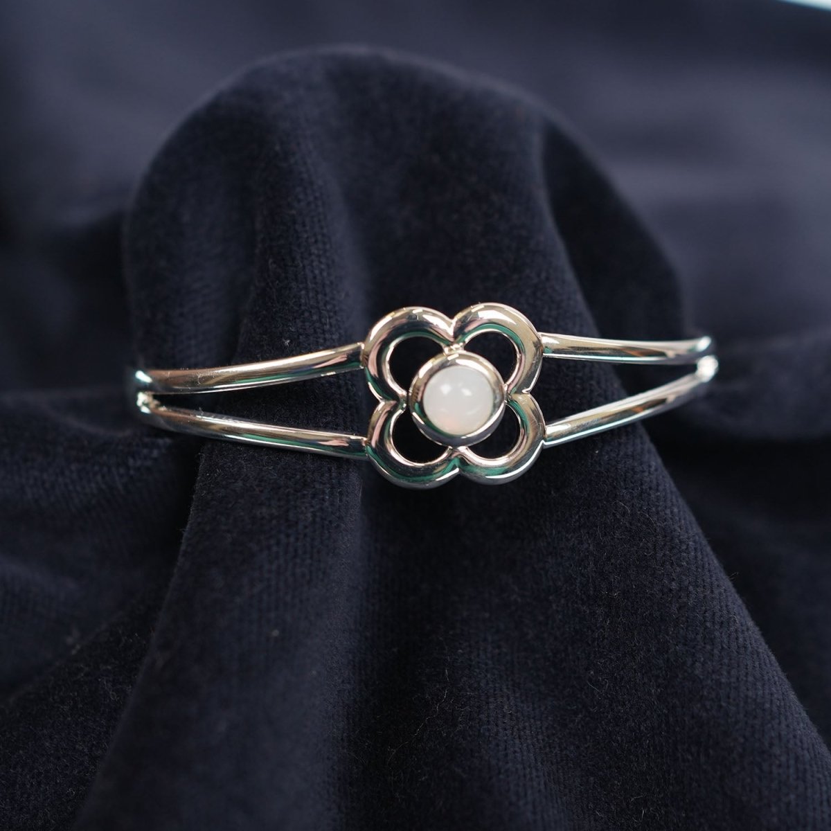 Art Pewter Birthstone Bangle - Silver Plated Pewter - Made in Scotland - October (Opal) - Heritage Of Scotland -