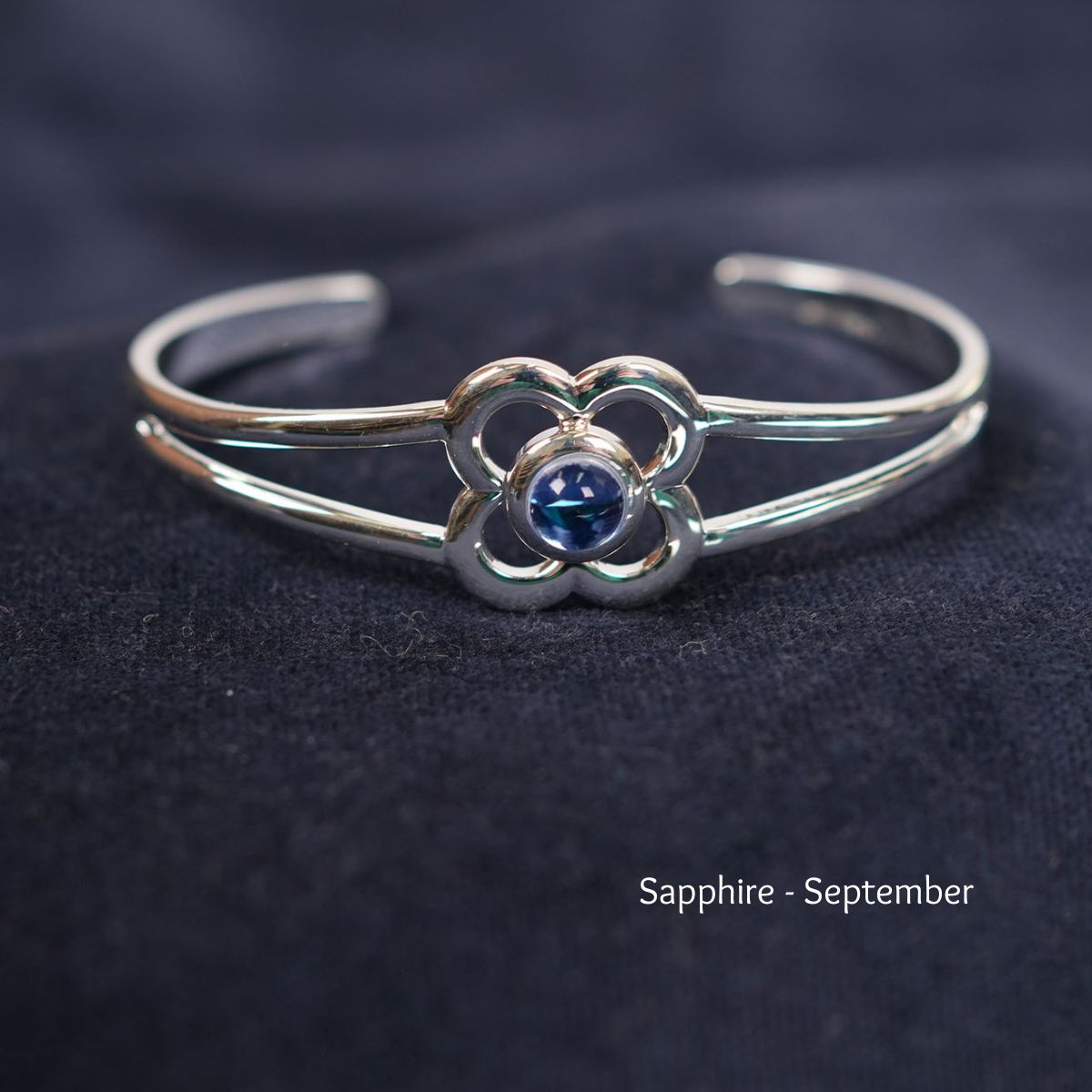 Art Pewter Birthstone Bangle - Silver Plated Pewter - Made in Scotland - September (Sapphire) - Heritage Of Scotland -