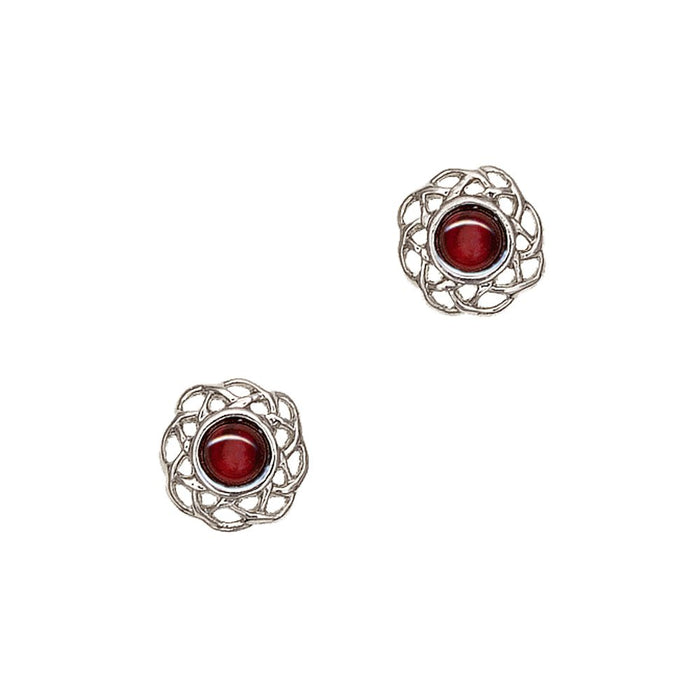 Art Pewter Celtic Birthstone Earrings - Silver Plated Pewter - Made in Scotland - Heritage Of Scotland - January (Garnet)