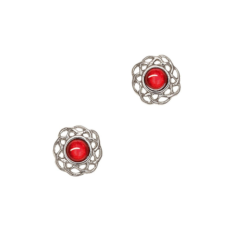 Art Pewter Celtic Birthstone Earrings - Silver Plated Pewter - Made in Scotland - Heritage Of Scotland - July (Ruby)
