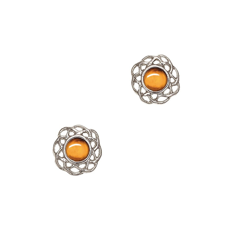 Art Pewter Celtic Birthstone Earrings - Silver Plated Pewter - Made in Scotland - Heritage Of Scotland - November (Topaz)