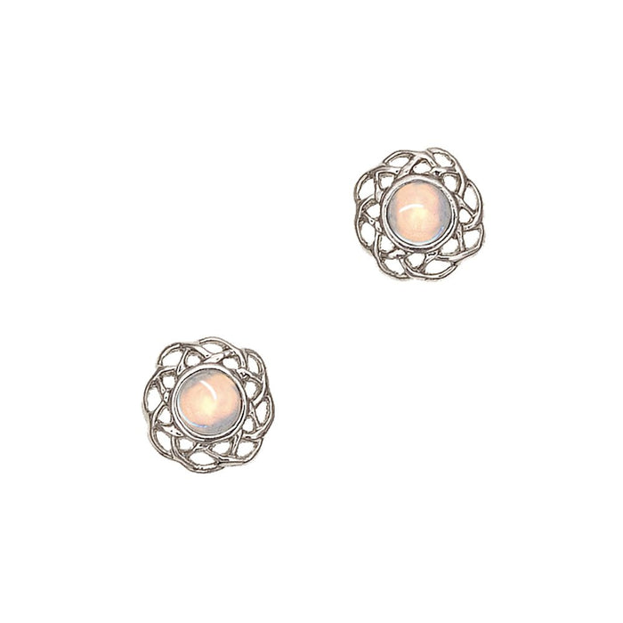 Art Pewter Celtic Birthstone Earrings - Silver Plated Pewter - Made in Scotland - Heritage Of Scotland - October (Opal)
