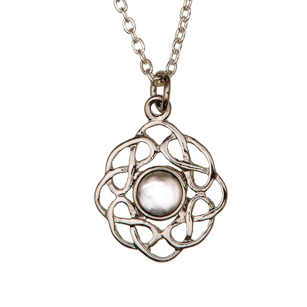 Art Pewter Celtic Birthstone Pendant – Silver - Plated Pewter, Made in Scotland - Heritage Of Scotland - April (Crystal)