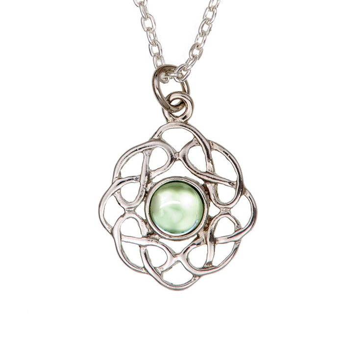 Art Pewter Celtic Birthstone Pendant – Silver - Plated Pewter, Made in Scotland - Heritage Of Scotland - August (Peridot)