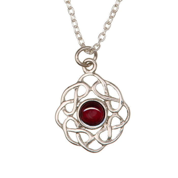 Art Pewter Celtic Birthstone Pendant – Silver - Plated Pewter, Made in Scotland - Heritage Of Scotland - January (Garnet)