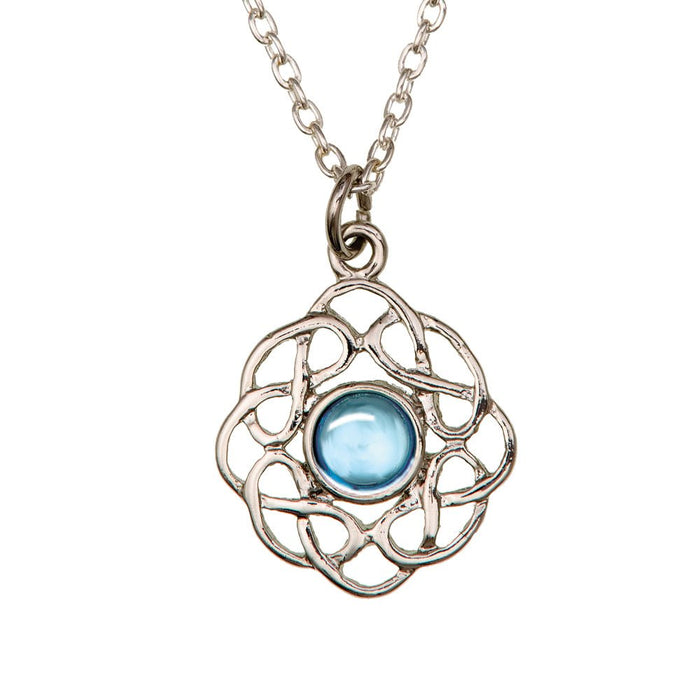Art Pewter Celtic Birthstone Pendant – Silver - Plated Pewter, Made in Scotland - Heritage Of Scotland - March (Aquamarine)