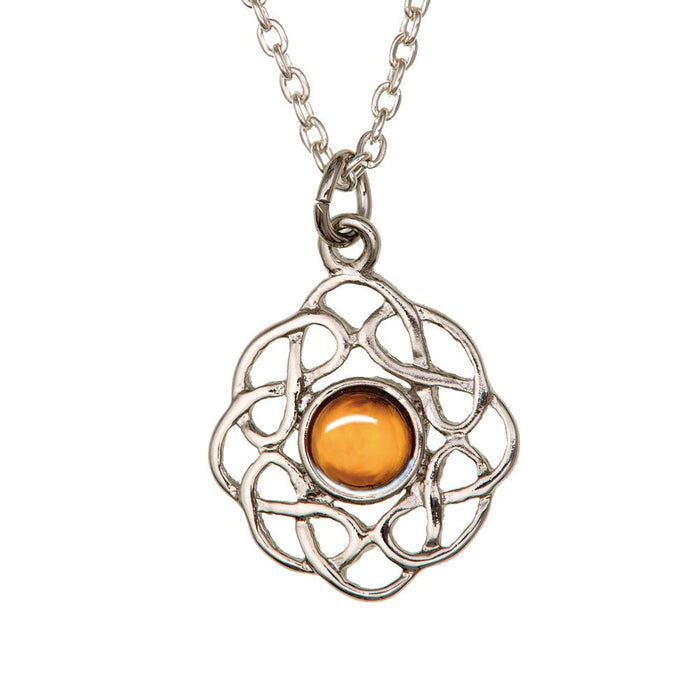 Art Pewter Celtic Birthstone Pendant – Silver - Plated Pewter, Made in Scotland - Heritage Of Scotland - November (Topaz)