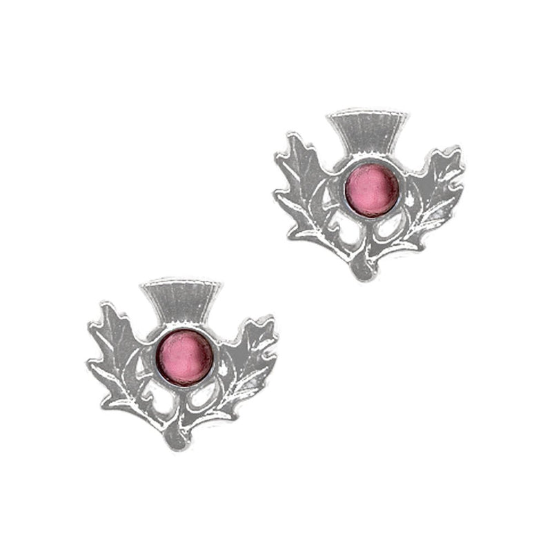 Art Pewter Scottish Thistle Birthstone Earrings - Silver - Plated Pewter - Made in Scotland - Heritage Of Scotland - February (Amethyst)