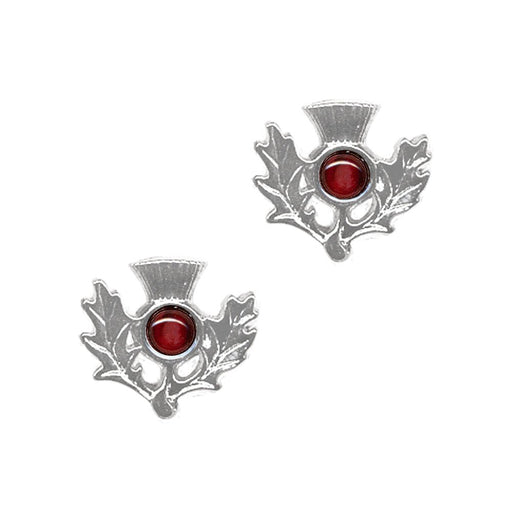 Art Pewter Scottish Thistle Birthstone Earrings - Silver - Plated Pewter - Made in Scotland - Heritage Of Scotland - January (Garnet)