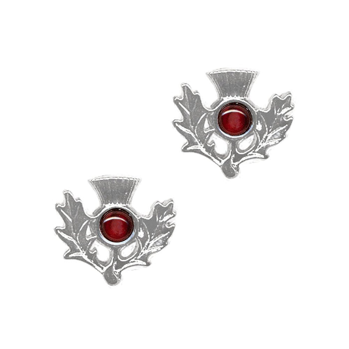 Art Pewter Scottish Thistle Birthstone Earrings - Silver - Plated Pewter - Made in Scotland - Heritage Of Scotland - January (Garnet)