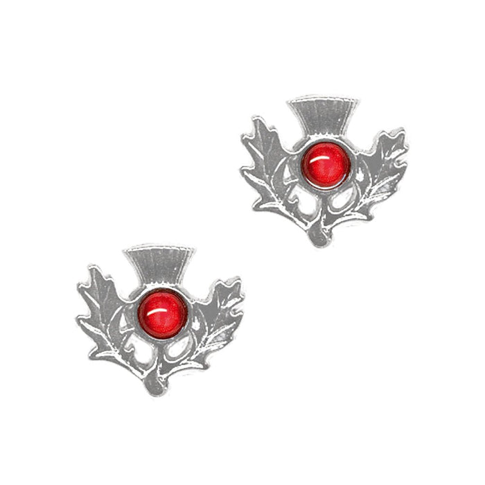 Art Pewter Scottish Thistle Birthstone Earrings - Silver - Plated Pewter - Made in Scotland - Heritage Of Scotland - July (Ruby)