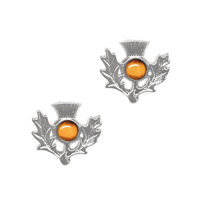 Art Pewter Scottish Thistle Birthstone Earrings - Silver - Plated Pewter - Made in Scotland - Heritage Of Scotland - November (Topaz)
