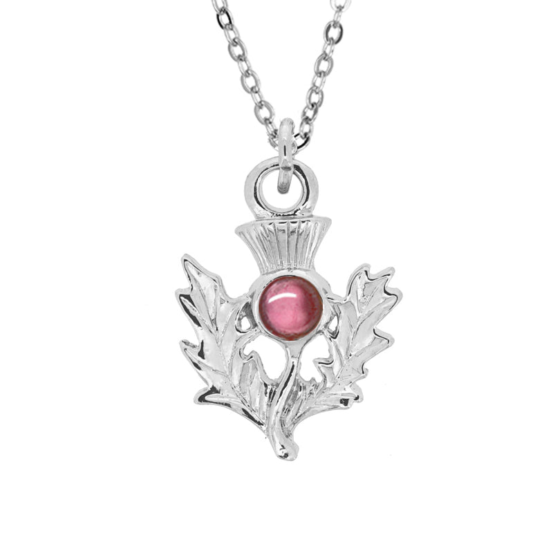 Art Pewter Scottish Thistle Birthstone Pendant - Silver Plated Pewter - Made in Scotland - Heritage Of Scotland - February (Amethyst)