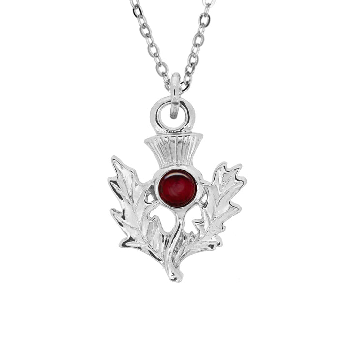 Art Pewter Scottish Thistle Birthstone Pendant - Silver Plated Pewter - Made in Scotland - Heritage Of Scotland - January (Garnet)
