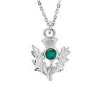 Art Pewter Scottish Thistle Birthstone Pendant - Silver Plated Pewter - Made in Scotland - Heritage Of Scotland - May (Emerald)
